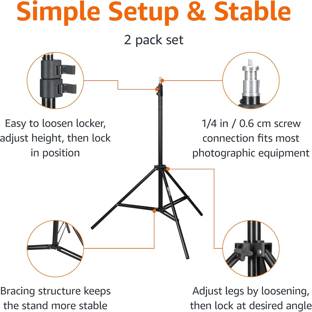 Amazon Basics FOTOGRAFÍA DE ALUMINIO FOTOGRAFÍA STAND CON CASO - Paquete de 2, 2.8 - 6.7 pies, negro