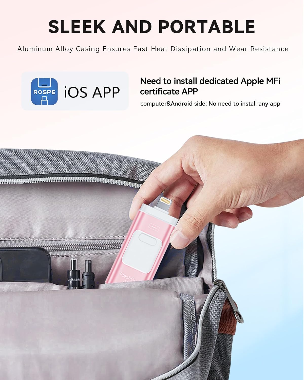 Unidad Flash Certificada MFi de Apple de 256GB para iPhone, Stick d...