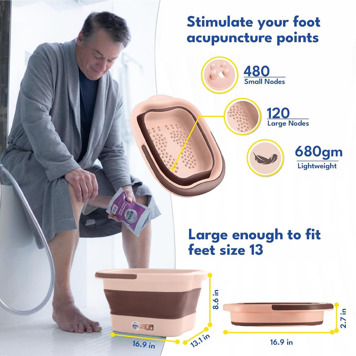 AWA - Bañera de remojo de pies, bañera plegable para remojar los pi...