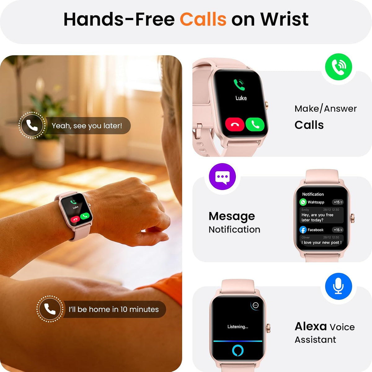 Fitpolo Reloj inteligente para mujer Android y iPhone, [pantalla HD de 1.8