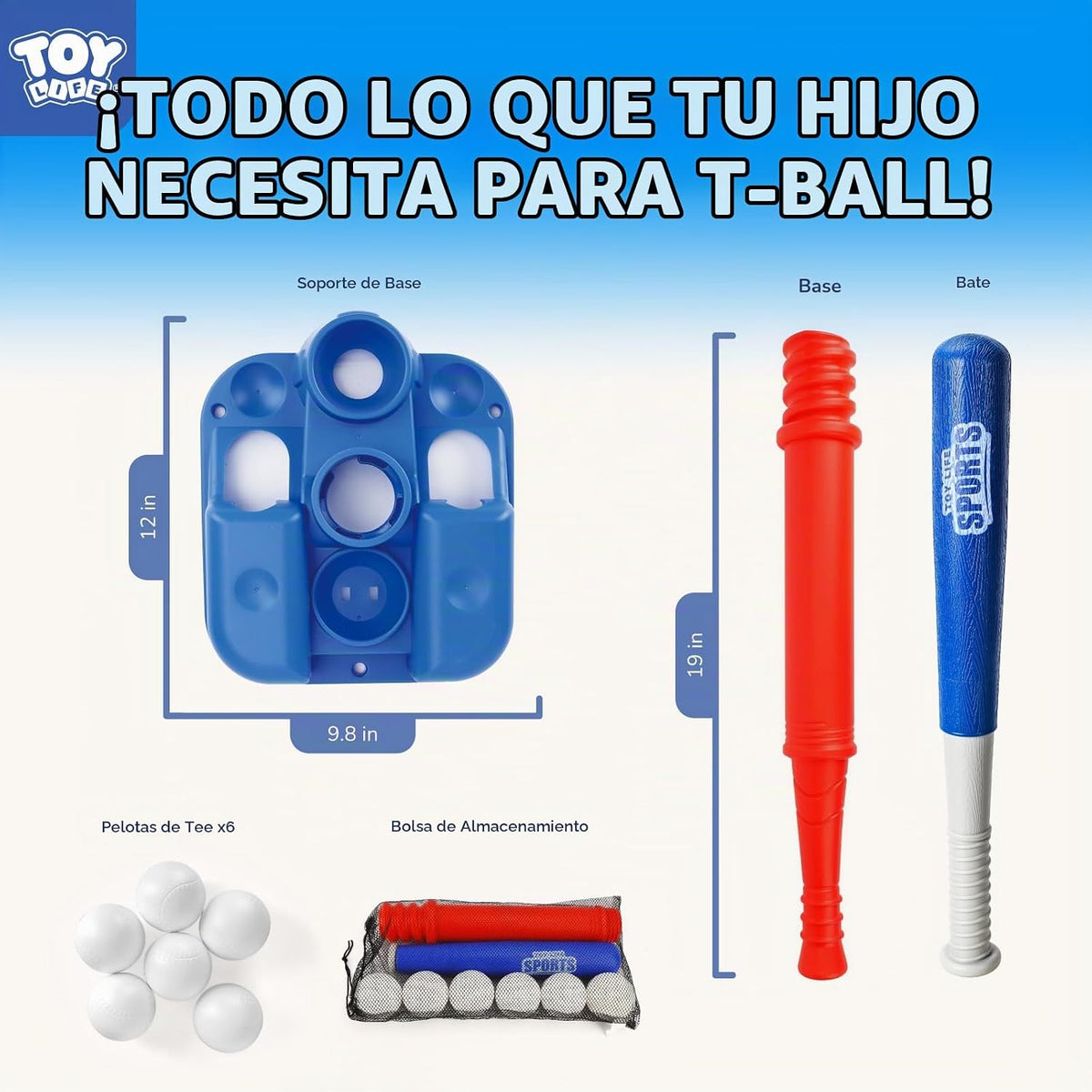 TOY Life T-Ball Set para niños de 3 a 5 años – Juego de béisbol para niños con murciélago, camiseta y 6 pelotas – Juguetes exteriores y regalo de cumpleaños para niños de 3, 4, 5, 6, 7, 8 años