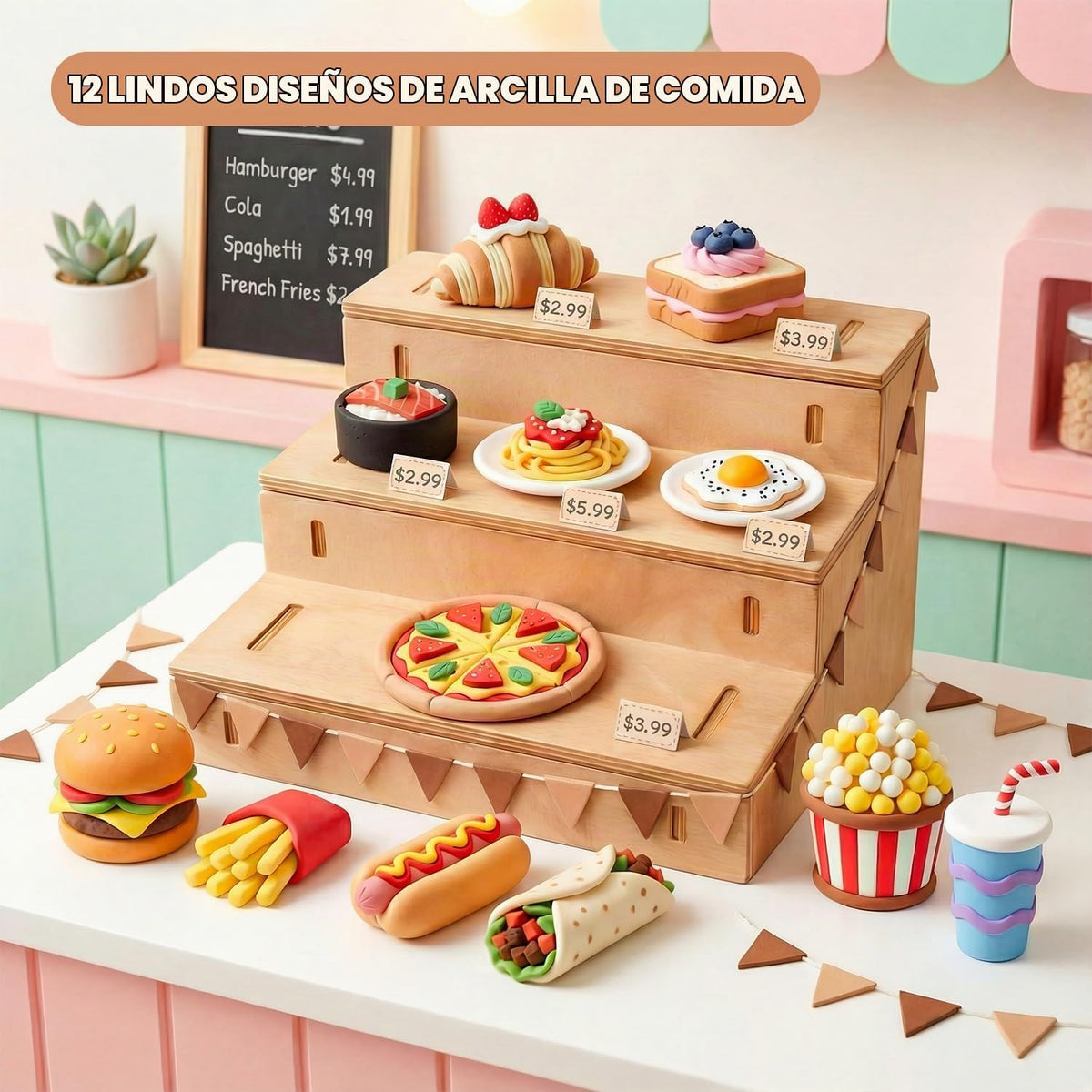 Shuttle Art Arcilla seca al aire para niños, tienda de alimentos, kit de 21 piezas de arcilla para modelar con herramientas de escultura y tutoriales, segura y antiadherente, regalos de manualidades para niños y niñas