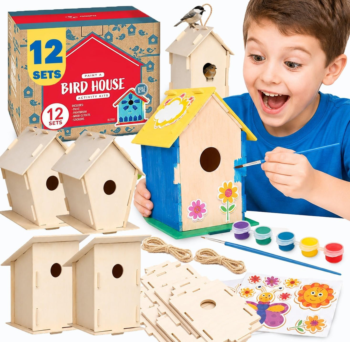 Neliblu - Kit de casa de pájaros para niños, 3 formas únicas y 2 tamaños