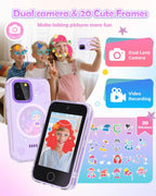 Dylanto Teléfono para niños, teléfono con pantalla táctil de 3.5 pulgadas para niños, juguetes de aprendizaje para niñas de 3 a 9 años con doble cámara, reproductores de video, juegos, regalos de cumpleaños de Navidad para niñas de 3, 4, 5, 6, 7, 8, 9, co