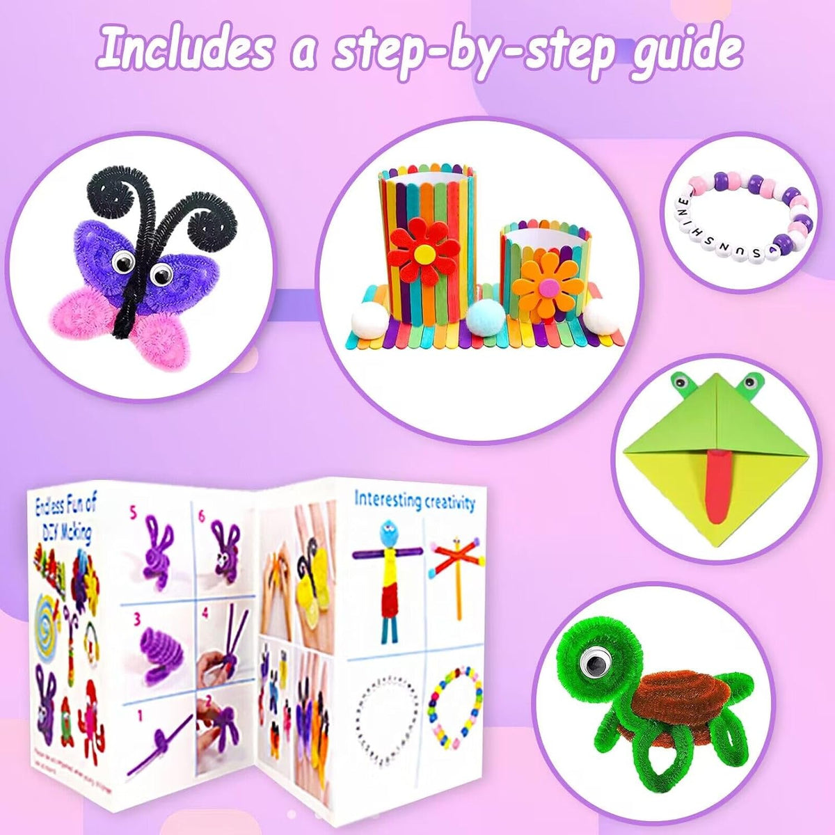 VLUSSO Kit de Suministros de Artes y Manualidades DIY de 3000 Piezas para Niños - Juego de Materiales de Arte y Manualidades para Niños con Limpiador de Tubos Todo en 1, Regalos de Actividades y