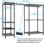 Perchero E10 (Con Barra Colgante Extensible) Percheros Independientes para Colgar Ropa, Sistema Organizador de Armario Ajustable, Perchero Portátil 73-97" An x 15" Pr x 72" Al, Carga Máxima 800