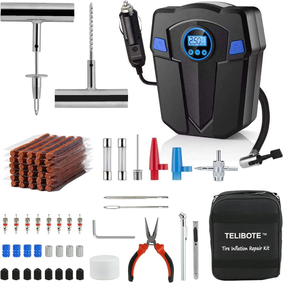 Kit de reparación de neumáticos, compresor de aire portátil para in...