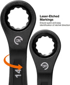 KLEIN TOOLS 69408MG - Juego de llaves de trinquete combinadas, métricas, 8 piezas, 8 a 19 mm, aleación de acero, funda de espuma, 90 dientes