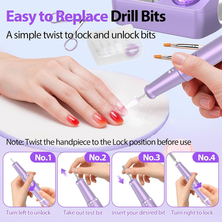 PYVOLA Taladro de uñas eléctrico profesional E-File - Kit de brocas...