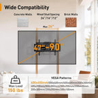 Perlegear - Soporte de pared para TV de movimiento completo con regleta de enchufes para televisores de 42–90 pulgadas hasta 68 kg, soporte de TV preensamblado con giro suave, inclinación, extensión