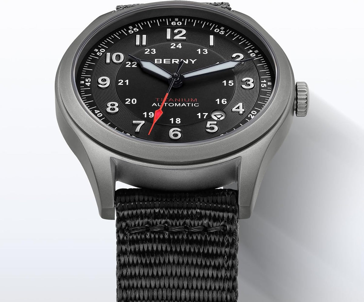 BERNY Reloj automático de titanio, reloj de campo militar impermeable de
