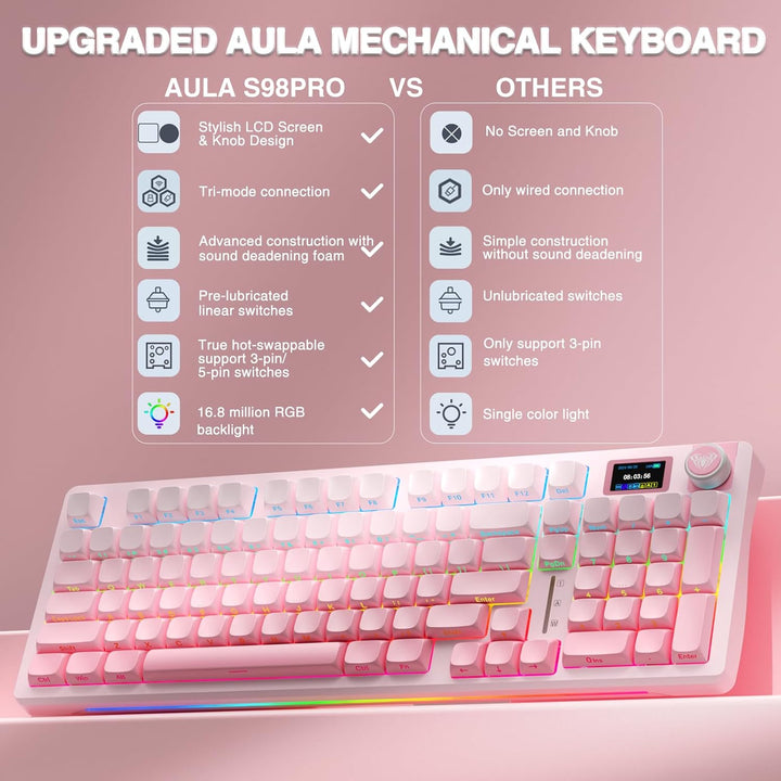 AULA Teclado mecánico inalámbrico S98 Pro con pantalla y perilla, 2...