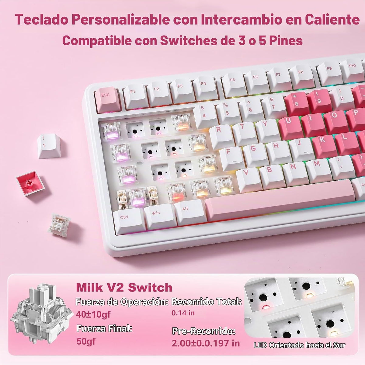 YUNZII Teclado mecánico B75 PRO MAX 75% (corazón blanco, interrupto...