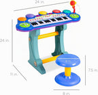 Mejor elección productos para niños, teclado electrónico musical, 37 teclas y micrófono, Azul