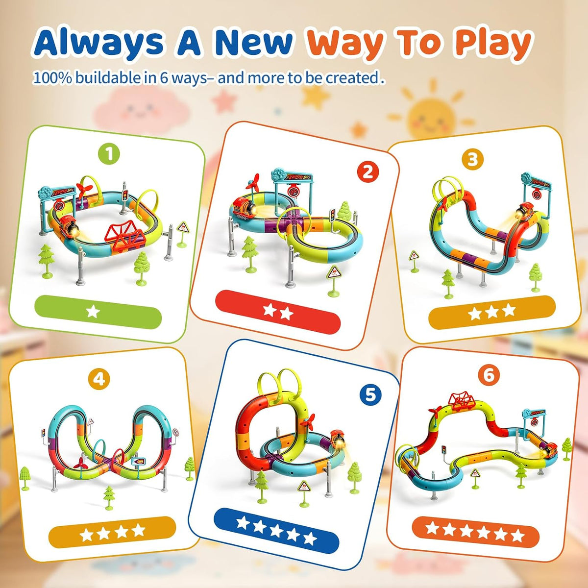 Juego de tren eléctrico para niños de 4 a 8 años, pistas de carreras