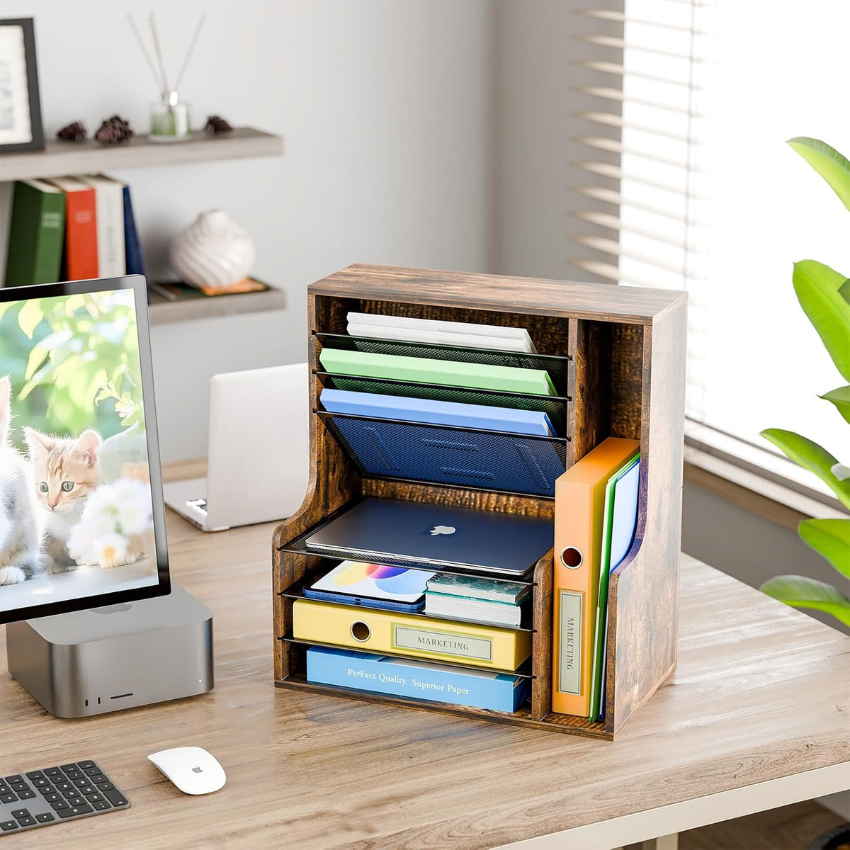 Simple Trending - Organizador de archivos de escritorio de 7 niveles, organizador de papel, marrón rústico