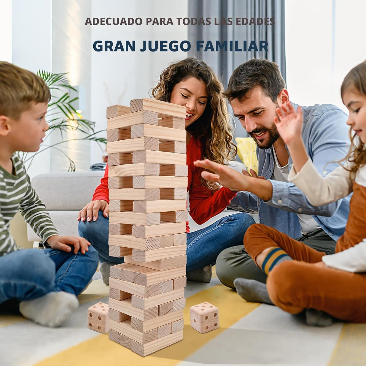 Juegos gigantes de torre de caída para niños y adultos, 57 bloques de madera de pino de Nueva Zelanda apilados a más de 4.2 pies, juegos familiares para interiores y exteriores, juegos de patio