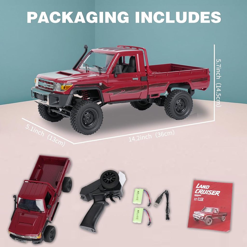 MN-82 RC Rock Crawler Coche Camioneta Toyota Escala 1/12, Camión de Control Remoto Todoterreno 4WD 2.4GHz, Modos de 2 Velocidades, 2×1200mAh Baterías, Oruga Todo Terreno para Adultos Niños Interior