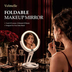 Espejo de maquillaje de viaje con luces, espejo de aumento de doble cara 1X