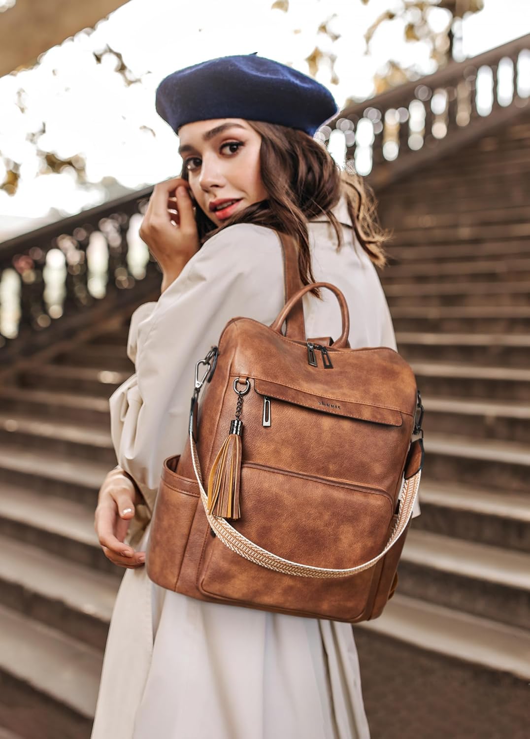 Shrrie - Mochila de cuero vegano para laptop de 14 pulgadas para mu...