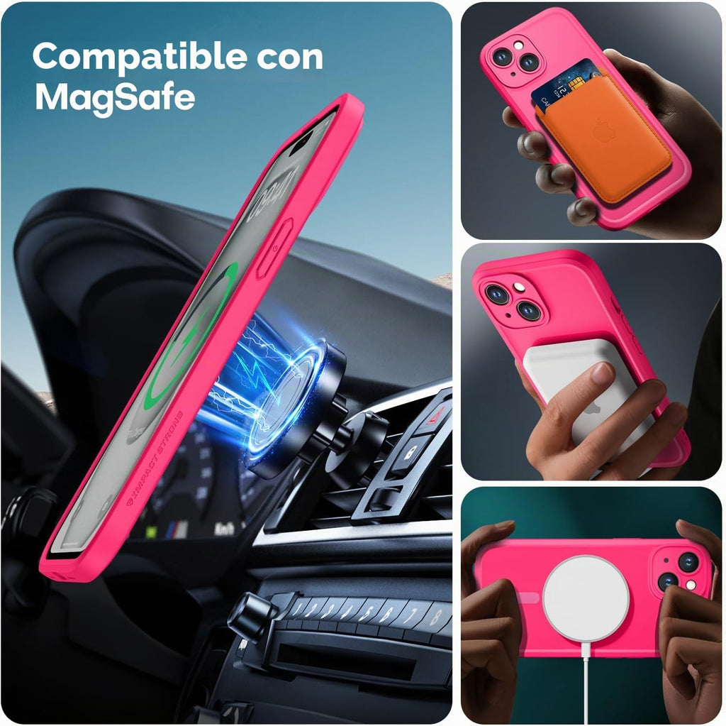 ImpactStrong Protector Magnético Diseñado para Funda iPhone 15 [Protección de Cámara] [Probado contra Caídas de Grado Militar] [Compatible con MagSafe] Funda de Teléfono Delgada Translúcida Mate (6.1
