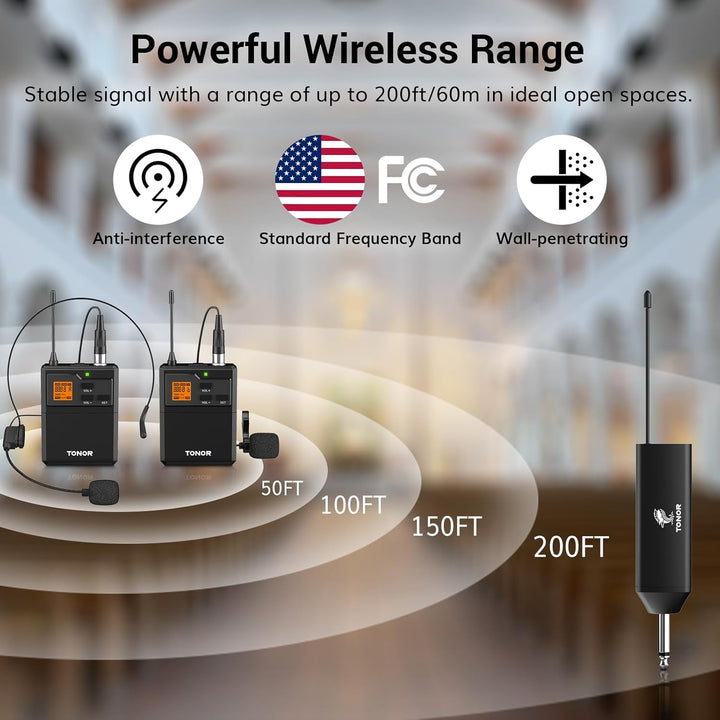TONOR Sistema de micrófono inalámbrico UHF con micrófonos de auricu...