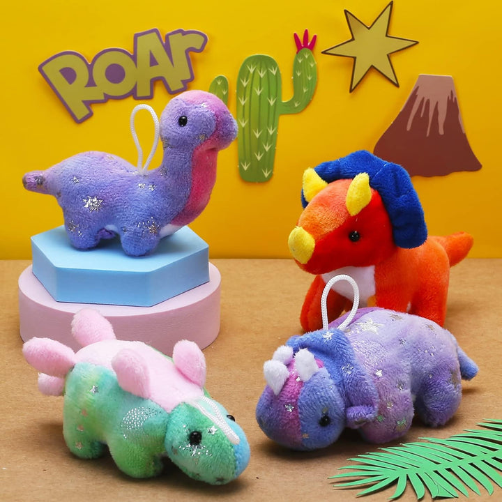 Juego de peluche de dinosaurio (paquete de 16), mini llavero de ani...