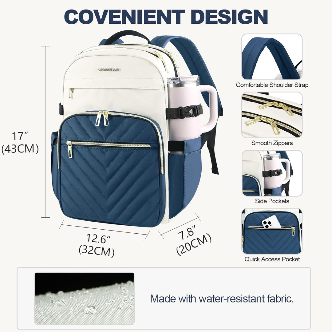 VANKEAN Mochila para laptop para mujer con bolsillo para vaso de gr...