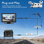 Sistema de cámara de respaldo para RV, cámara de respaldo con cable de 7 pulgadas para camión, remolque, cámper, cámara de visión trasera HD 1080P con 2 canales, cero retardo, gran angular de 150°, visión nocturna LED, impermeable IP69, pautas de