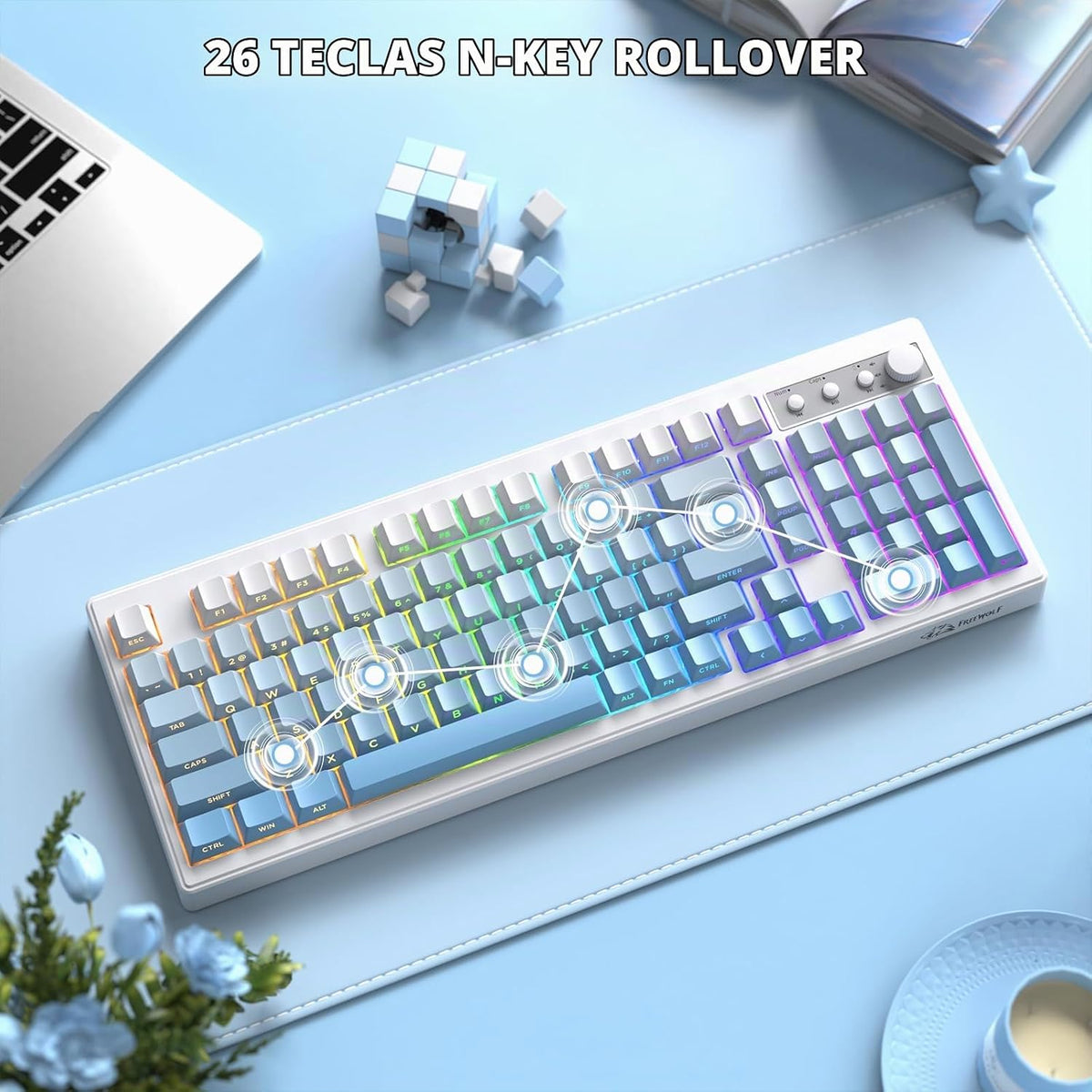 FREEWOLF K100 - Membrana para juegos de 99 teclas, teclado inalámbr...