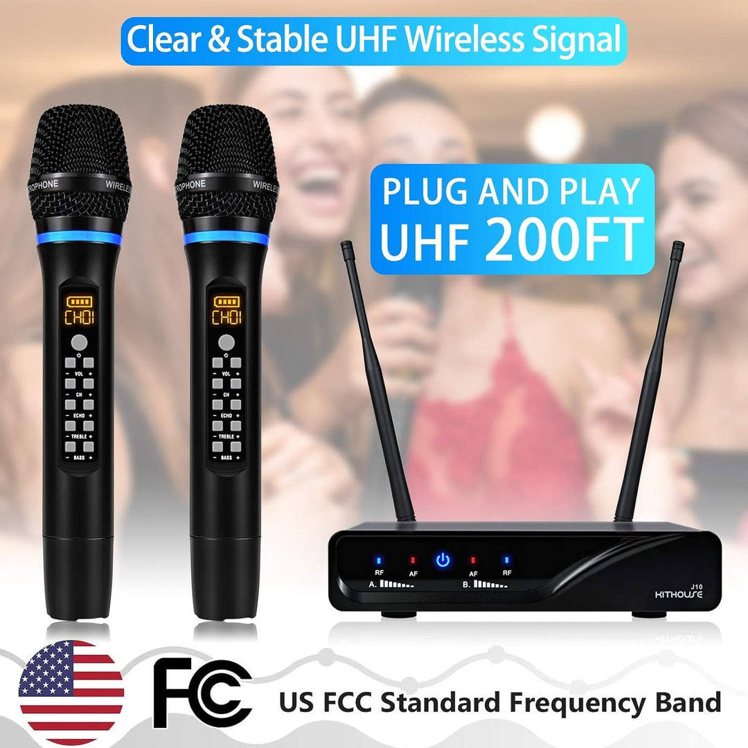KITHOUSE Micrófono inalámbrico J10 Sistema de karaoke recargable, m...
