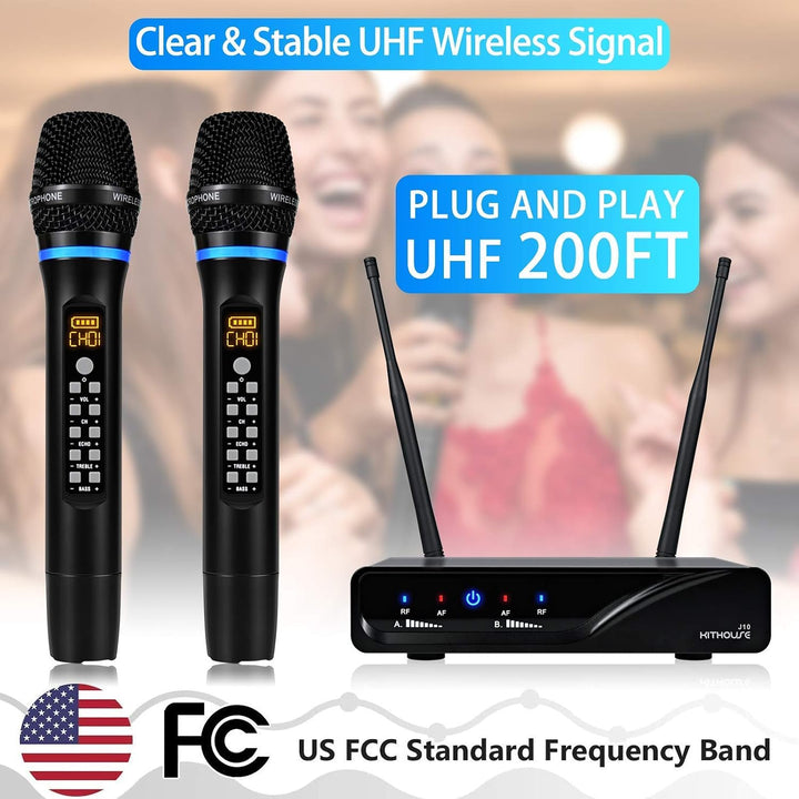 KITHOUSE Micrófono inalámbrico J10 Sistema de karaoke recargable, m...