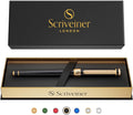 Scriveiner Bolígrafo Rollerball de Laca Negra - Impresionante Bolígrafo de Lujo, Chapado en Oro Real, Repuesto de Tinta Schmidt, El Mejor Set de Regalo de Bolígrafos Roller Ball para Hombres y Mujeres