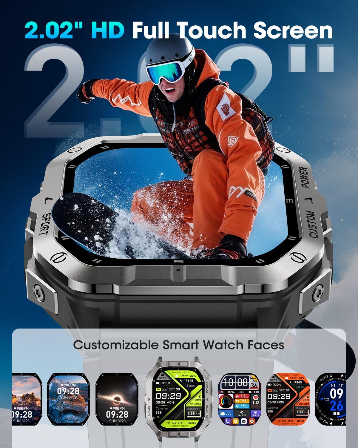 Relojes Inteligentes Militares para Hombres, Relojes de 2.02'' para Hombres con GPS Integrado
