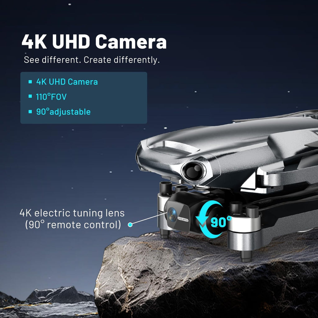 Drone GPS con cámara 4K UHD para adultos, alcance de 1640 pies, retorno automático a casa, sígueme, cardán de 3 ejes, aplicación y control remoto, amarillo