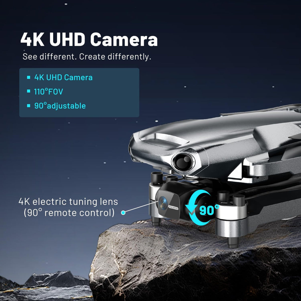Drone GPS con cámara 4K UHD para adultos, alcance de 1640 pies, retorno automático a casa, sígueme, cardán de 3 ejes, aplicación y control remoto, amarillo