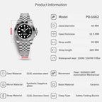 Reloj Pagani Design GMT para hombre, reloj automático de 1.575 pulgadas (40 mm), fecha, 100M resistente al agua, acero inoxidable, cristal de zafiro, reloj mecánico de pulsera PD-1662