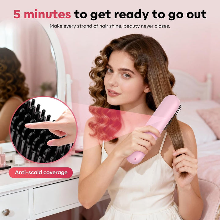 Go Brush Pro - Cepillo alisador de pelo corto inalámbrico y portáti...