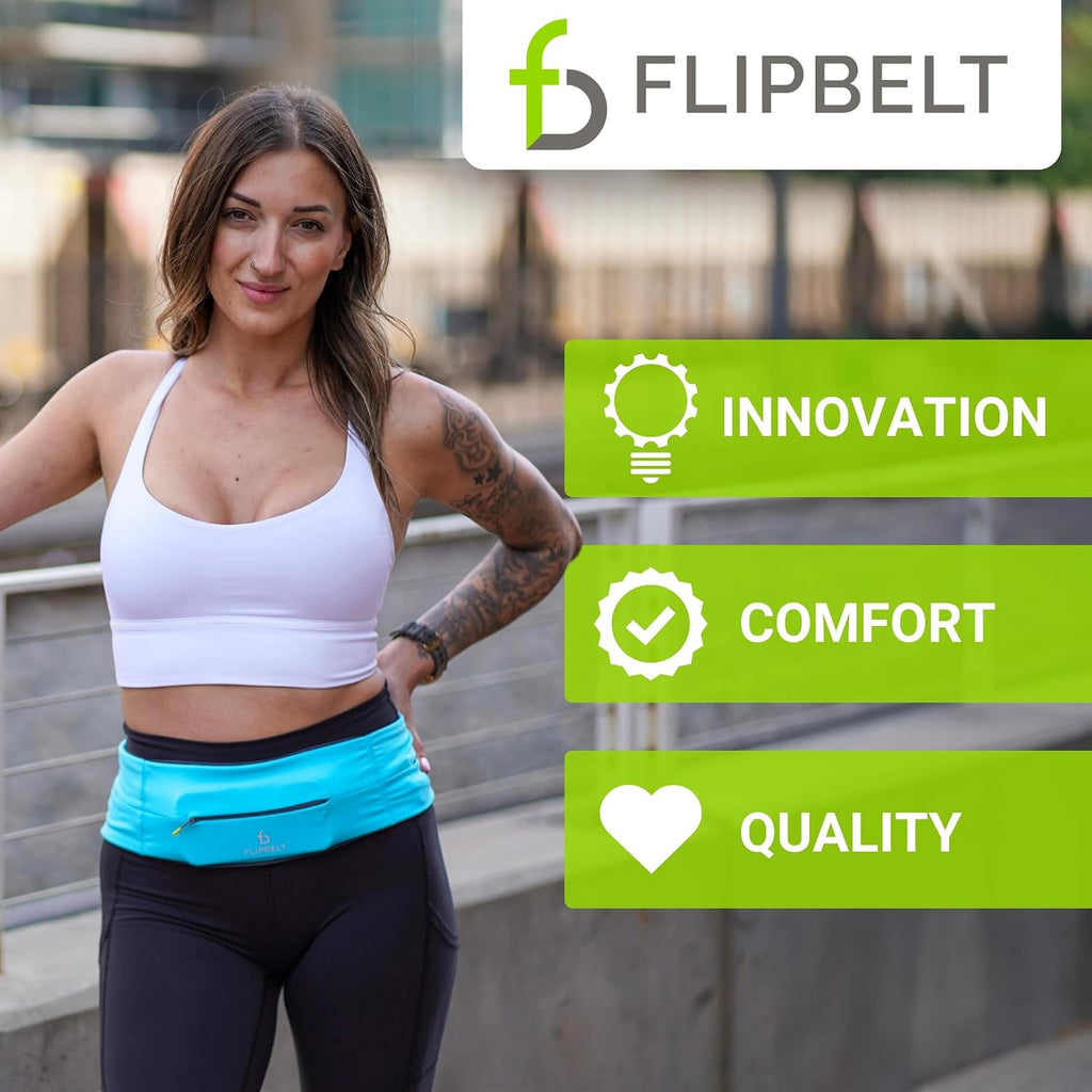 FlipBelt Cinturón para correr con cremallera, riñonera para fitness y correr, empresa estadounidense