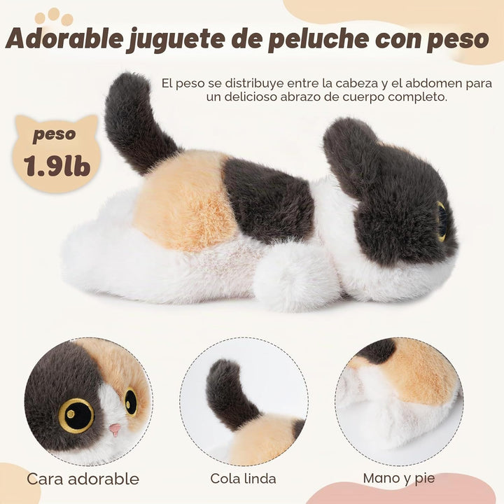 YOUBLEK Animales de peluche con peso, gato calicó, juguete de peluc...