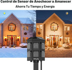 Regleta de alimentación para exteriores con cable de extensión de 25 pies, control remoto de 100 pies, temporizador de luz del atardecer al amanecer, impermeable, 6 tomas de tierra para patio
