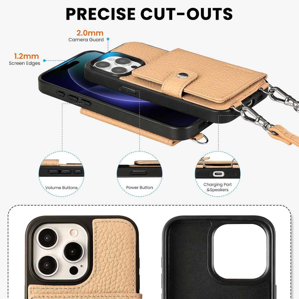 Funda de cuero Crossbody Wallet para iPhone 15 Pro - Beige
