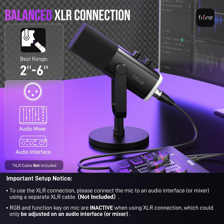 FIFINE - Micrófono dinámico XLR\/USB para podcasts, de transmisión...