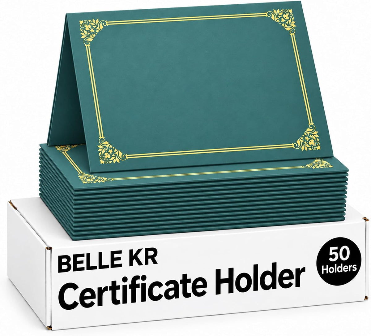 50 soportes verdes para certificados de 8.5 x 11 pulgadas, se utilizan como carpetas de certificados de premio con borde de lámina dorada para certificados, premios, documentos y diplomas de