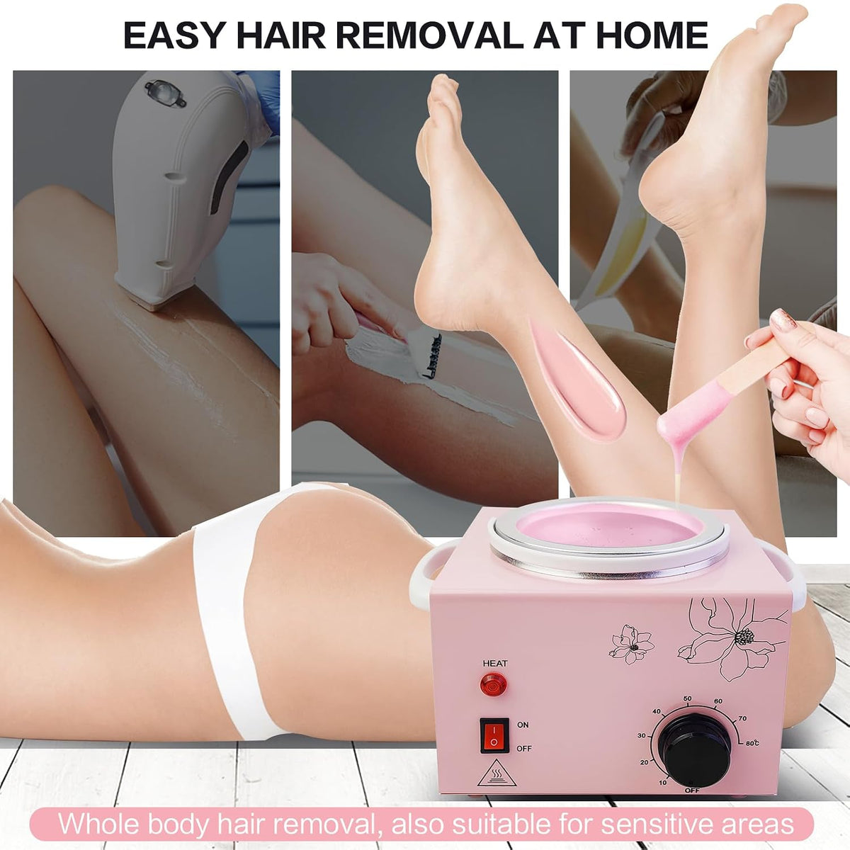 Calentador de cera rosa portátil con temperatura ajustable y varill...