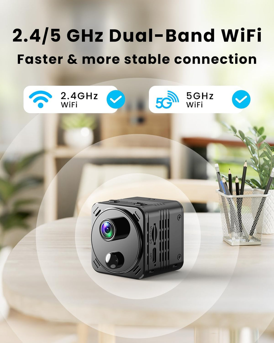 VIDCASTIVE Mini cámara oculta 4K de doble banda 24/5GHz