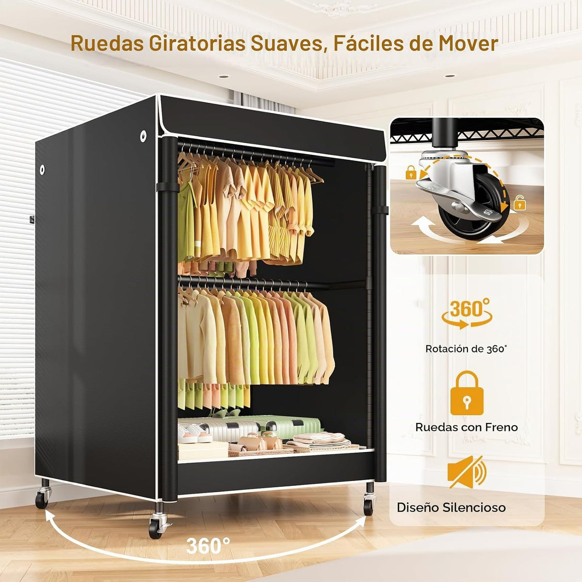 P4C Plus - Perchero enrollable con tapa, estantes de ropa