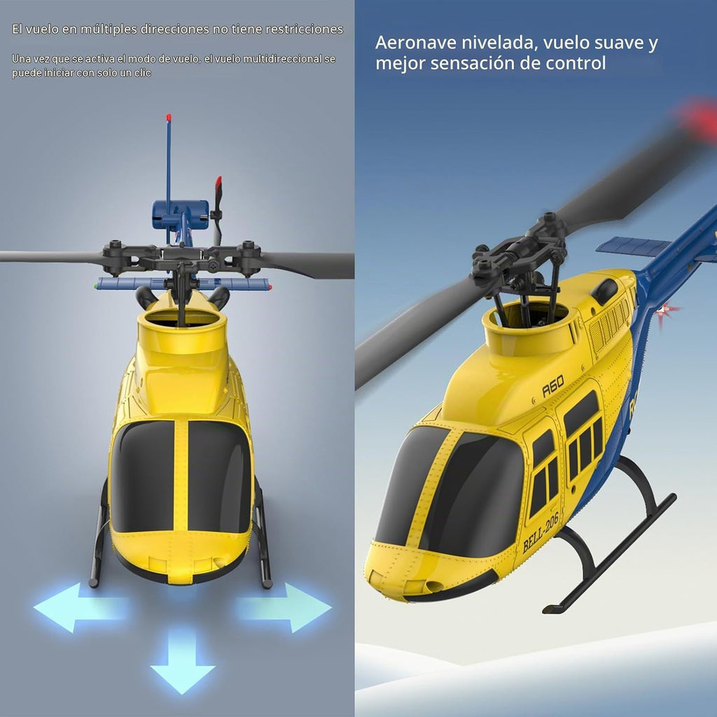A60 206 Helicóptero de control remoto avión 4CH RC Heli Aileronless escala 1/42 giroscopio de 6 ejes retención de altitud para adultos principiantes/gris