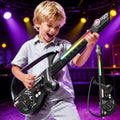 Guitarra eléctrica multifuncional de 27.6 pulgadas para niños, instrumento musical recargable 4 en 1 con luz LED, Bluetooth, mezclador de DJ, negro