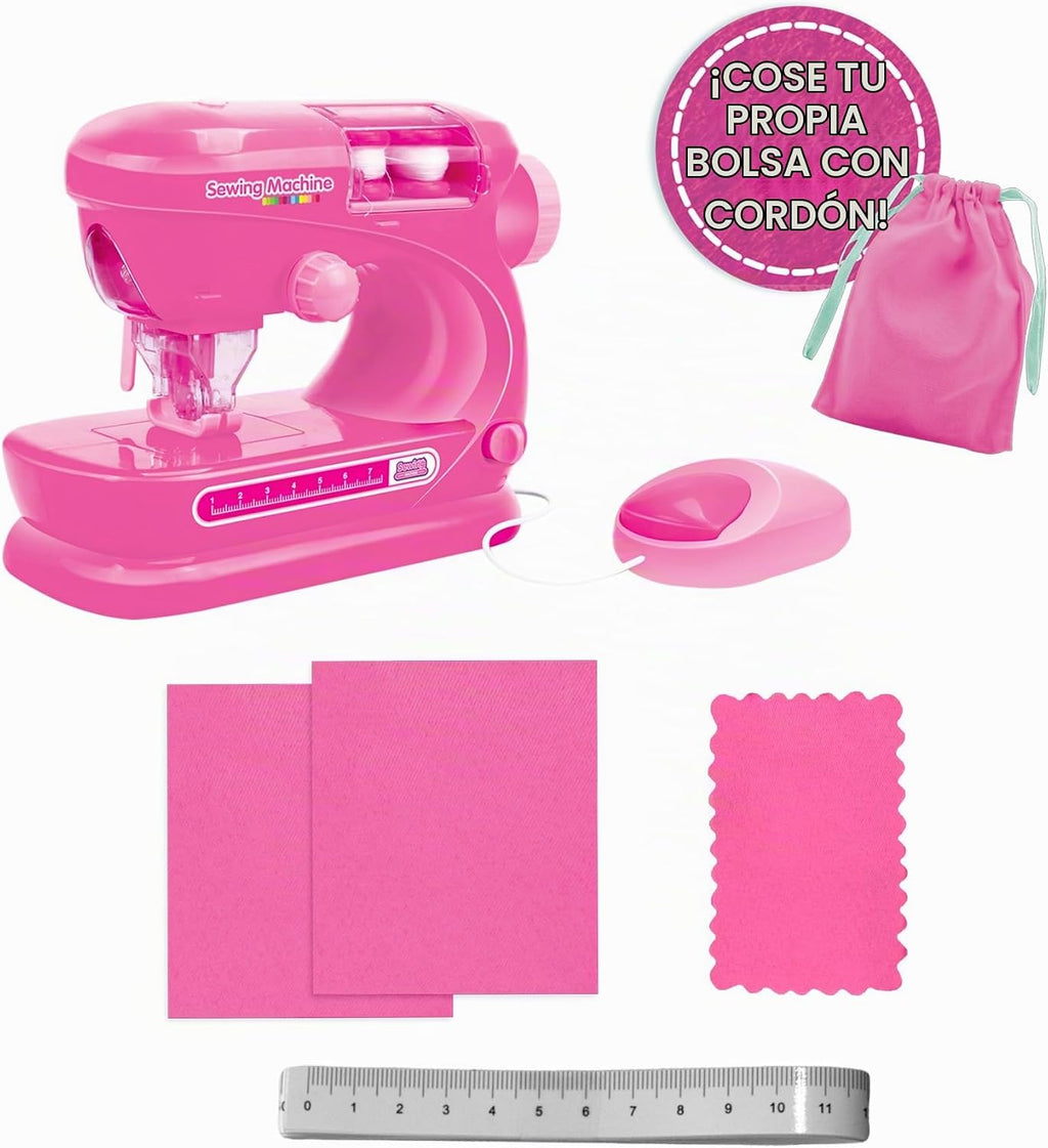 Anker Play 500659/DOM - Máquina de coser para niños con regla y aguja, 6 piezas, color rosa